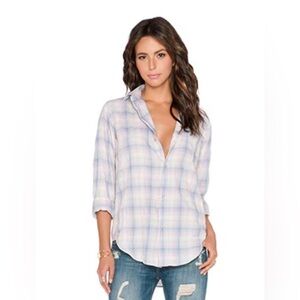 Current Elliott Prep School Button Down Desert Plaid Cream Blue Size Medium 2